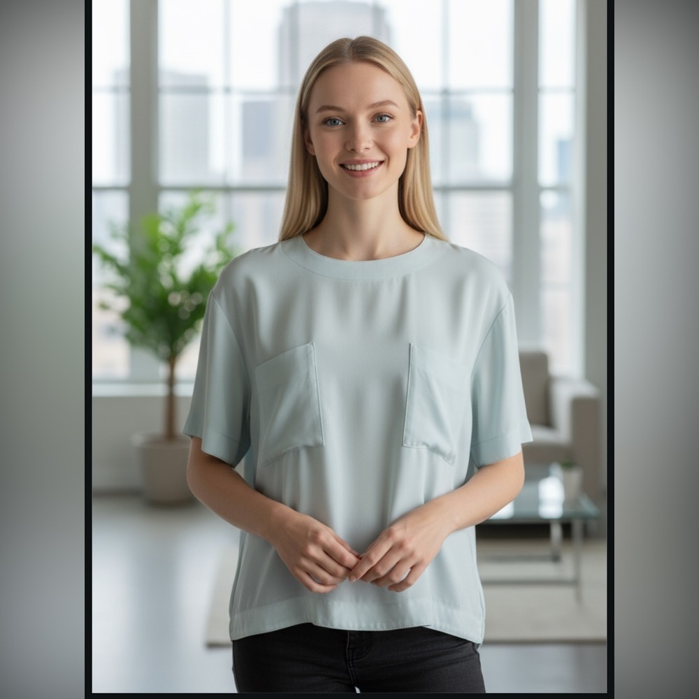 Zara Woman Studio Light Teal/Blue Blouse Tunic
